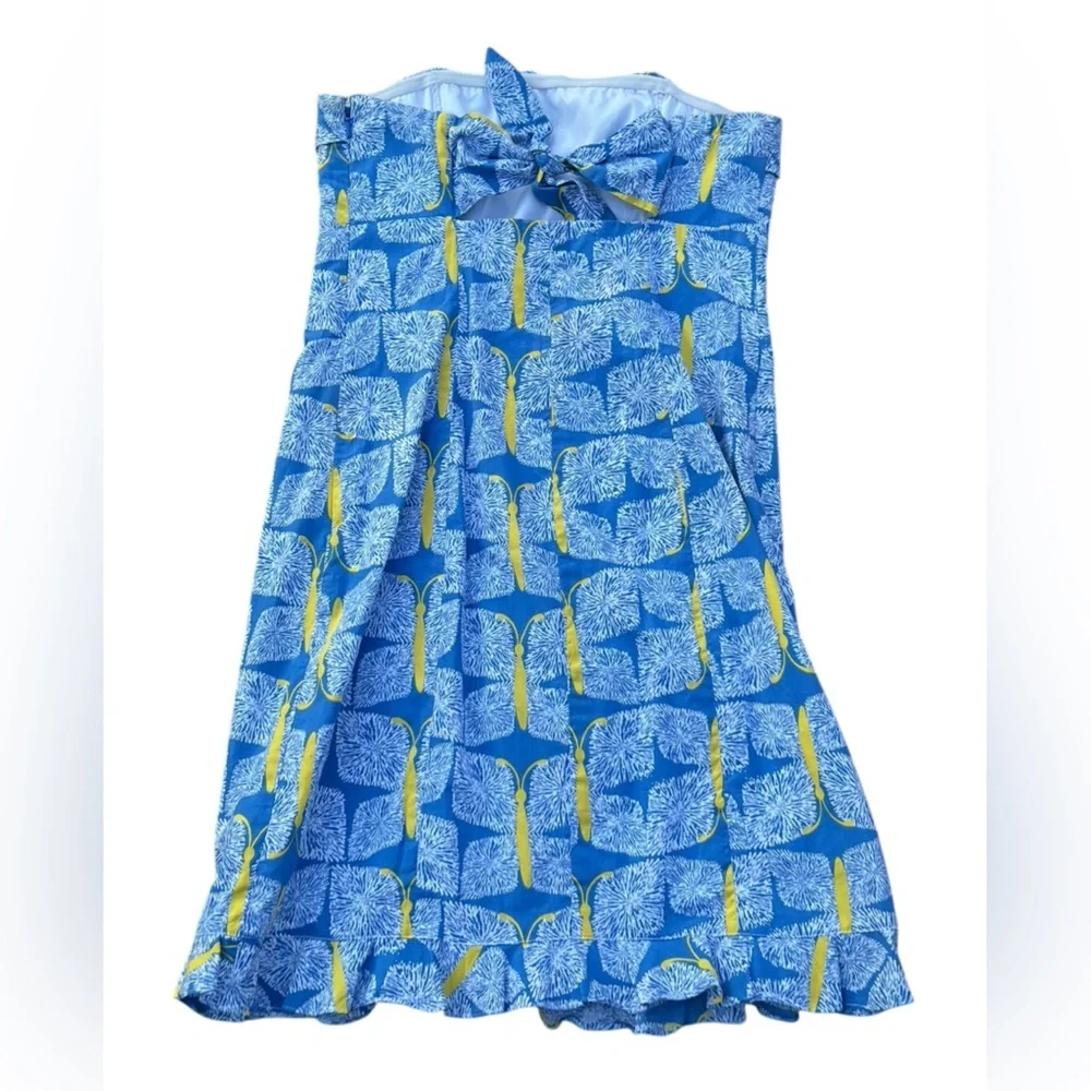Lilly Pulitzer Franco butterfly blue yellow strapless ruffle mini dress Y2K - Picture 4 of 12